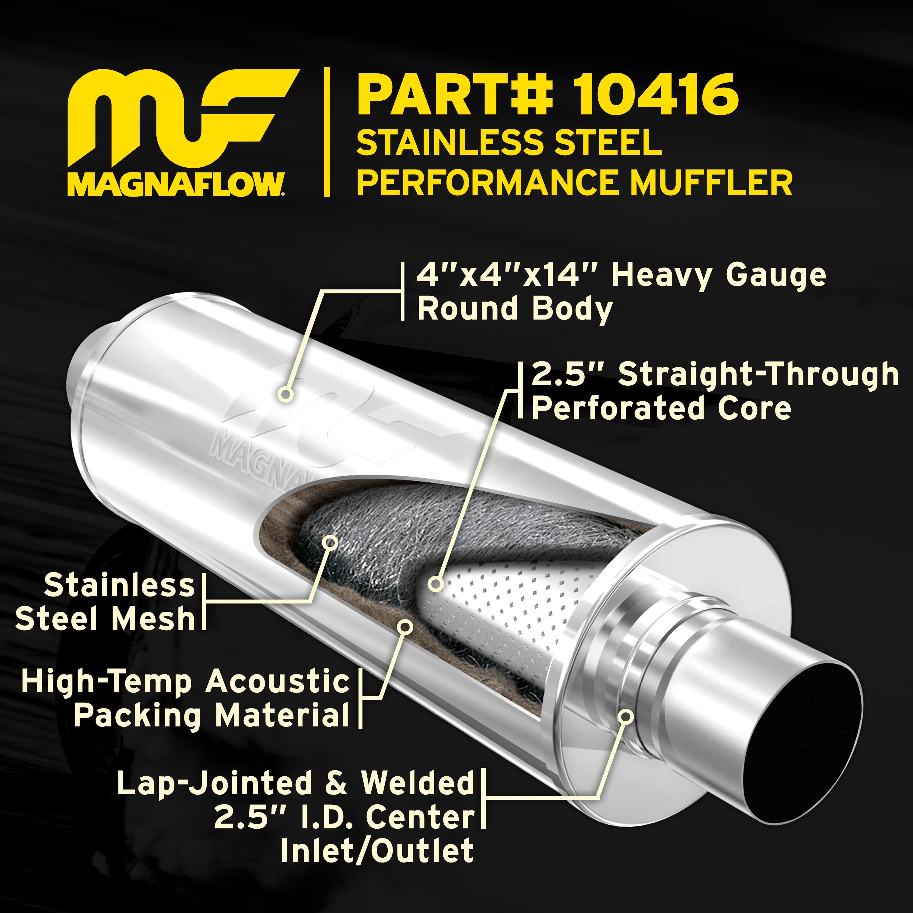 MagnaFlow 4 in. x 14 in. Round Straight-Through Performance Exhaust Mu